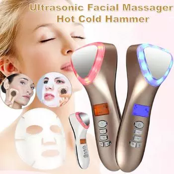 1000mAh Multifunction LED Hot Cold Hammer Ultrasonic Cryotherapy Facial Lifting Vibration Massager Face Body Spa Ion Beauty Instrumen