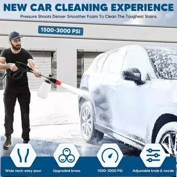 1000ml Heavy Duty Snow Foam Gun Sprayer Car Foam Blaster Wide Neck Adjustable Thick Foamer For Pressure Washer 1/4 Connector белый