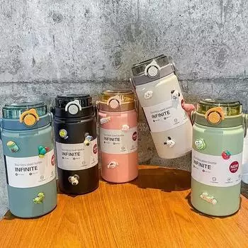 1000ML Large Capacity 316 Stainless Steel Cold Insulation Cup, Cute Beautiful, Dual Drink Straw, Portable Handle Pot,Vacuum Cup 1000ml синий