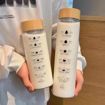 1000 мл большая емкость стеклянная бутылка для воды с маркером времени крышка для воды напиток прозрачный молочный сок простая чашка подарок на день рождения 750ml-1000ml