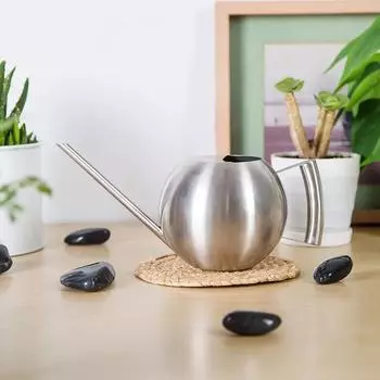 1000ML Long Mouth Flower Watering Can Flower Potted Watering Kettle Stainless Steel Curved Mouth Plant Sprinkler Gardening Tools серебряный