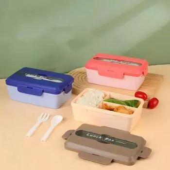 1000ml Plastic Thicken Lunch Box Crisper Microwavable Pupil Grown Man Lunch Box Bring Tableware Lunch Compartment Bento Box 3&1000ml&1 синий