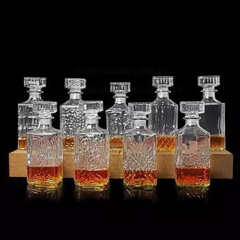 1000ML square shaped lead-free Glass Alcohol Bottle for Tequila, Brandy barware whiskey decanter for Liquor Scotch Bourbon