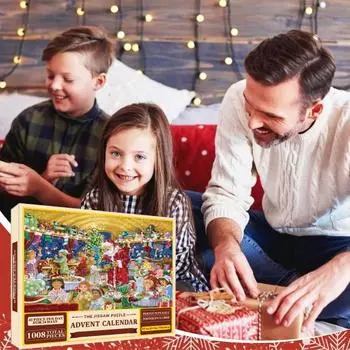 1008 шт./компл. Рождественский Адвент пазл-комплект 24 дня обратный отсчет до Рождества Санта-Клаус головоломка слепая коробка дети взрослые развивающая игрушка праздничный подарок F