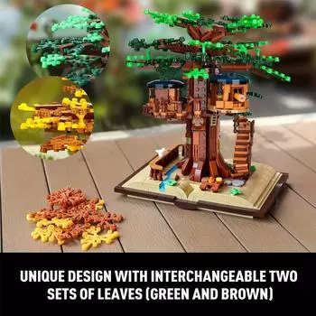 1008 шт., креативные строительные блоки домика на дереве, вид на улицу, модель дома на дереве, кирпичи, настольный дисплей, детская игрушка «сделай сам», подарок на день рождения коричневый/зелёный