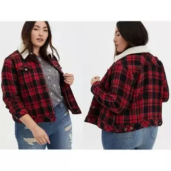 100.00kg Plus size Fat M Women clothes Foreign Trade Export Europe and America Loose Red Plaid Fur Collar Short Outerwear Jacket Autumn clothes Picture Color 1