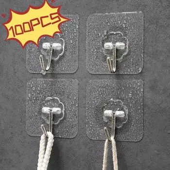 100-10PCS Transparent Stainless Steel Self-Adhesive Hooks Bathroom Towel Clothes Storage Sticker Hooks Key Hangers Storage 10pcs прозрачный