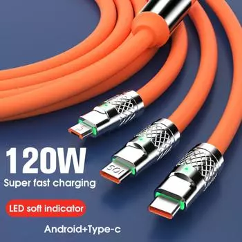 100/120 Вт, зарядный шнур 3 в 1, 120 см, Micro USB/Type-c, несколько USB-кабелей для зарядки мобильных телефонов для Xiaomi, Huawei, Samsung чёрный