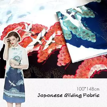 100*145 см ретро бронзирование набивной хлопчатобумажной ткани японский стиль сосновый журавль узор ткань для кимоно Diy аксессуары ручной работы Craf