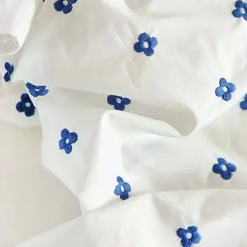 100*150 см Изысканная синяя цветочная вышитая ткань Литературный цветок Высококачественная хлопковая ткань для самодельных рубашек простыней стеганого шитья