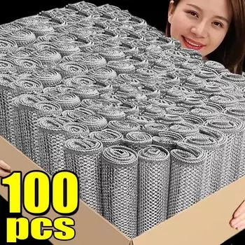 100/1 шт. Волшебные серебряные кухонные полотенца из микрофибры с двухсторонним стальным волокном, кухонные тряпки для мытья посуды, полотенца 1PC