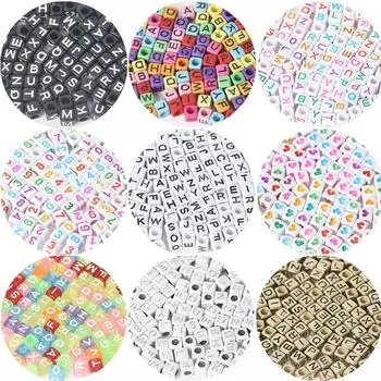100/200/300/500 шт. акриловые бусины в виде букв, случайные смешанные квадратные бусины с буквами алфавита для изготовления ювелирных изделий своими руками, браслета, ожерелья 100pcs