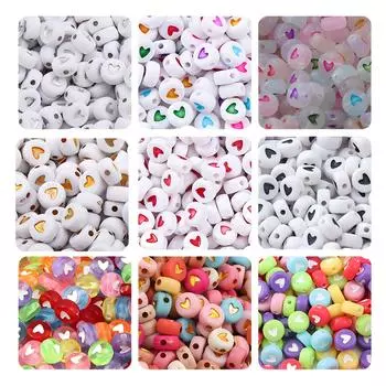 100/200/300/500 шт. акриловые круглые плоские бусины в форме сердечек для изготовления украшений своими руками аксессуары для браслетов 4x7 мм 100PCS