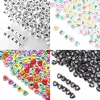 100/200/300/500 шт. Бусины в форме сердца, акриловые бусины с буквами алфавита для изготовления ювелирных изделий, браслетов, ожерелий, аксессуаров ручной работы 100PCS