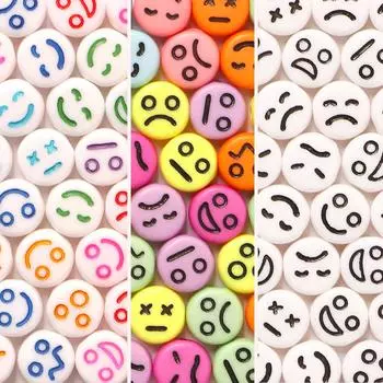 100/200/300/500PCS Acrylic Expression Beads Round Flat Loose Spacer Beads For Jewelry Making Diy Bracelet Necklace Accessories 100PCS