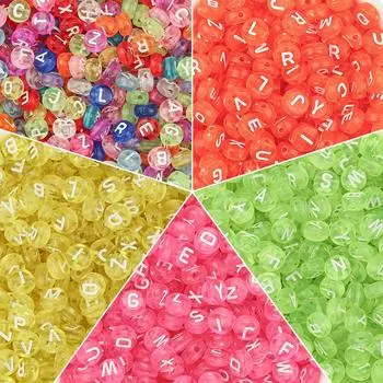 100/200/300/500pcs Acrylic Letter Beads Round Loose Spacer Alphabet Beads For Jewelry Making DIY Handmade Bracelet Accessories 100PCS белый