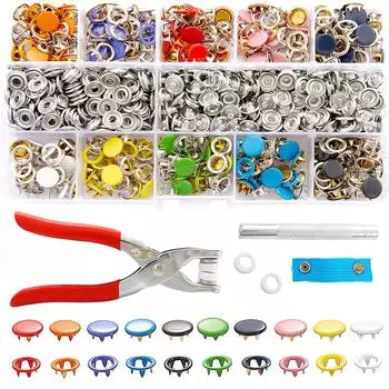 100/200 комплектов металлических зубчатых кнопок, полые твердые швейные кнопки, крепежные детали, набор инструментов с плоскогубцами, инструмент для рукоделия, поделки одежды 100Sets with tools