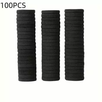 100/200pcs Black Large Hair Tie Rubber Bands Do Not Hurt Hair Good Elasticity Plush Hair Ring Hair Tie Head Rope Hair Accessories 100pcs