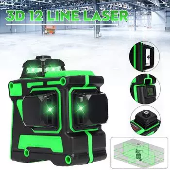 100-240 В, 12 линий, зеленый свет, 3D лазерный уровень, цифровой самонивелирующийся поворотный измеритель на 360°