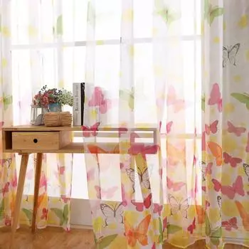 100*270 см оконные шторы домашний декор прозрачные большие экраны тюль марля тюль прозрачный бабочка напечатанный карниз занавеска 100*270cm розы красного