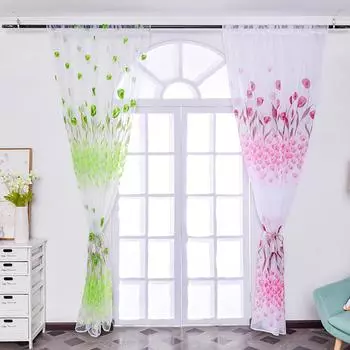 100*270 см Тюльпан Печатный Элегантный Вуаль Прозрачные Модные Шторы Для Окна Домашний Декор Марлевые Шторы Экранирующие Шторы 100*270CM
