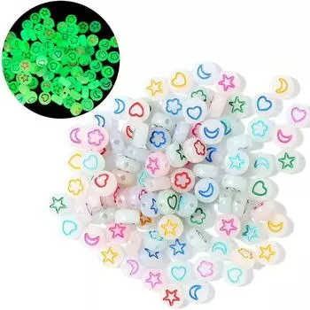 100/300/500/1000 шт. люминесцентных акриловых бусин с буквами AZ диаметром 7 мм, светящихся в темноте, с неплотно прилегающими бусинами для самостоятельного изготовления ожерелий, браслетов и украшений 100pcs