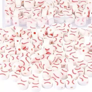 100/300/500 бейсбольных бусин, плоские круглые полимерные бусины-разделители, спортивные бусины, DIY бейсбольное рукоделие, используются для изготовления браслетов и ожерелий 100pcs белый