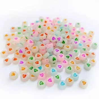 100/300/500 шт. 4x7 мм цветные светящиеся круглые бусины в форме сердца, смешанная пластиковая форма, россыпью, бусины для самостоятельного изготовления ювелирных изделий, браслетов, ожерелий, брелоков 100pcs