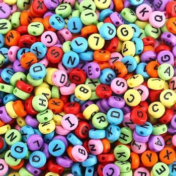 100/300/500 шт. Акриловые бусины в форме букв, цветные круглые бусины в форме букв, 10 мм, бусины в форме букв, сделай сам, браслет, ожерелье, мастерство 100pcs