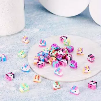 100/300/500 шт. Бусины из полимерной глины в виде единорога, милые бусины-разделители в виде животных, радужная лошадь, мягкие глиняные бусины для браслета, изготовление украшений своими руками, ожерелье, серьги Random Color 100pcs