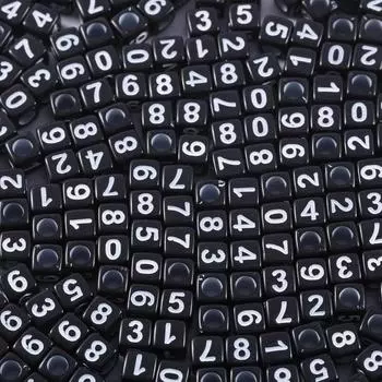 100/300/500 шт. черных акриловых цифровых бусин 6x6 мм, смешанные кубические цифровые бусины 0-9 для изготовления браслетов, ожерелий и ювелирных изделий 100pcs