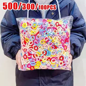 100/300/500 шт. цветная базовая нейлоновая резинка для волос для девочек, резинка для волос с хвостиком, детские модные аксессуары для волос 100Pcs