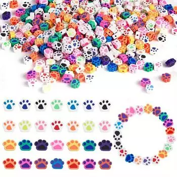 100/300/500 шт. милых бусин из полимерной глины с отпечатками лапок, используемых для изготовления эластичных веревок для браслетов и ожерелий, поделок своими руками для украшения поделок Random Color 100pcs разноцветный