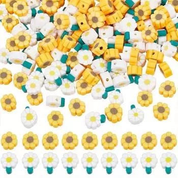 100/300/500 шт. Желтые и белые глиняные бусины в виде цветка маргаритки, бисерная нить, декоративные бусины, браслет своими руками, ожерелье, серьги, серьги Assorted varieties 100pcs