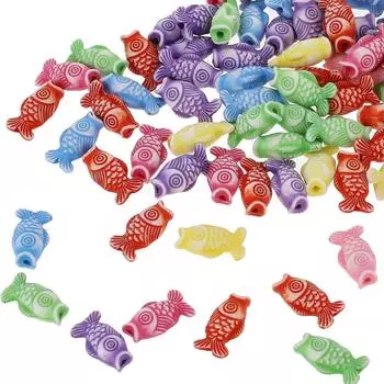 100/300 шт. Акриловый материал, маленькие бусины в виде золотых рыбок, бусины кои, пластиковые милые бусины в виде животных, разноцветные бусины-разделители в виде рыбок, браслет, ожерелье своими руками 100pcs
