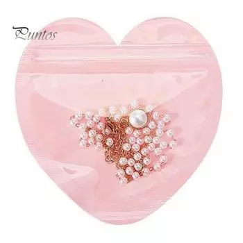 100/300 шт. в форме сердца, герметичные пакеты для ювелирных изделий, влагозащита, застежка-молния, прозрачные пакеты для ювелирных изделий, упаковочные материалы розовый