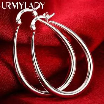 100% 41 мм стерлингового серебра 925 пробы гладкий круг большие серьги-кольца для женщин женские модные очаровательные свадебные украшения высокого качества ME209