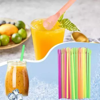 100/500/1000/2000pcs Plastic Spoon Straws Multicolour Milkshake Smoothie Drinking Straw Spoon Bar Straw Birthday Party Supplies