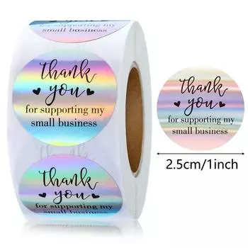 100-500 шт. 1 дюйм, спасибо за поддержку моего малого бизнеса, наклейки, радужные лазерные наклейки для канцелярских товаров, упаковочные коробки, этикетки QY1315-100pcs