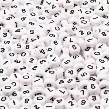 100-500 шт. 7 * 4 мм, белые, черные, смешанные цифровые акриловые бусины, круглые плоские бусины с цифрами-прокладками для изготовления ювелирных изделий, подвески, браслет 100pcs