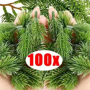 100/50/10 штук искусственных сосновых иголок, пластиковые гирлянды для рождественской елки, сделай сам, сосновые ветки для свадебного украшения дома 10pcs