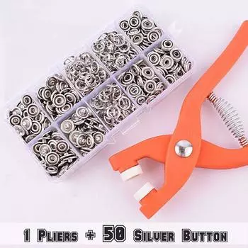 100/50 шт. Набор когтей для пуговиц, металлические швейные пуговицы, плоскогубцы, пластиковые плоскогубцы, защелкивающиеся застежки с коробкой 1 Pliers&50 Silver Butto