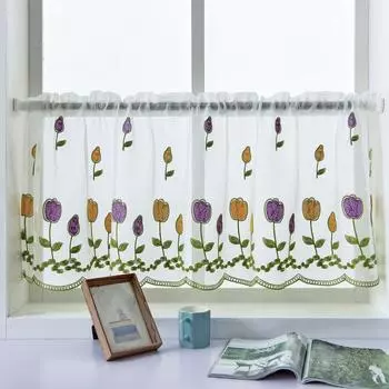 100*50 см короткая занавеска 1 лист полиэстер окно прозрачный перфорированный цветок вышитый оконный вуаль занавеска для эркерной кухни