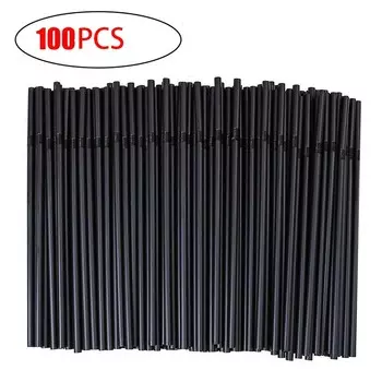 100-600 шт., 21 см, черные одноразовые пластиковые трубочки для питья, длинная гибкая трубочка для коктейлей для кухни, аксессуары для напитков 100pcs чёрный