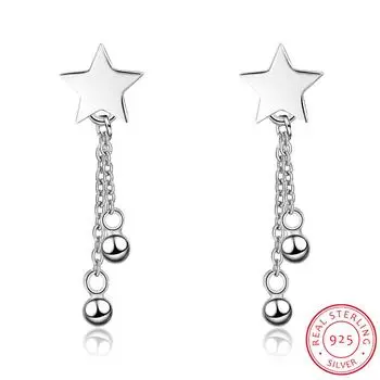 100% 925 пробы, настоящее серебро, звезды, бусины, серьги-гвоздики, подарок для женщин, девочек, детей, леди Da116