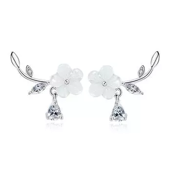 100% 925 пробы серебряные серьги для женщин Shell Leaf Flower серьги-гвоздики модные корейские серебряные украшения 925 пробы свадебный подарок