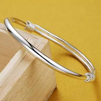 100% 925 пробы стерлингового серебра браслеты для женщин свадебный глянцевый браслет подарок классические ювелирные изделия 54 мм браслет