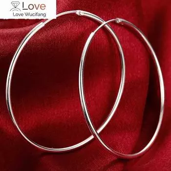 100% 925 пробы стерлингового серебра серьги-кольца 50 мм круглая петля подарки простые гладкие большие серьги для женщин ювелирные изделия