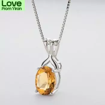100% 925 пробы стерлингового серебра сверкающий 7 * 9 мм топаз кулон аметист камень кулон ожерелье для женщин свадебная вечеринка изящные ювелирные изделия