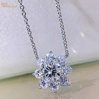 100% стерлингового серебра 925 пробы 8 мм созданный муассанит драгоценный камень свадебные цветы кулон ожерелье для женщин ювелирные изделия подарок 43cm